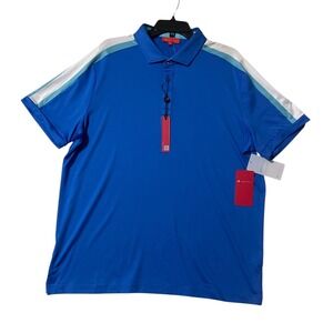 Redvanly‎ Sevigne Polo Shirt Mens XL Marine Blue Striped Performance Golf Casual